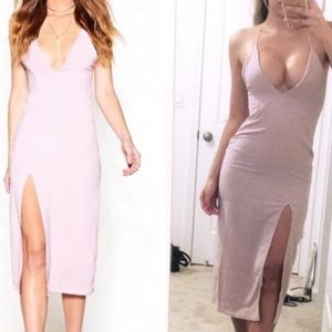 NWT Nasty Gal low plunge thigh split midi dress in lavender Size 2